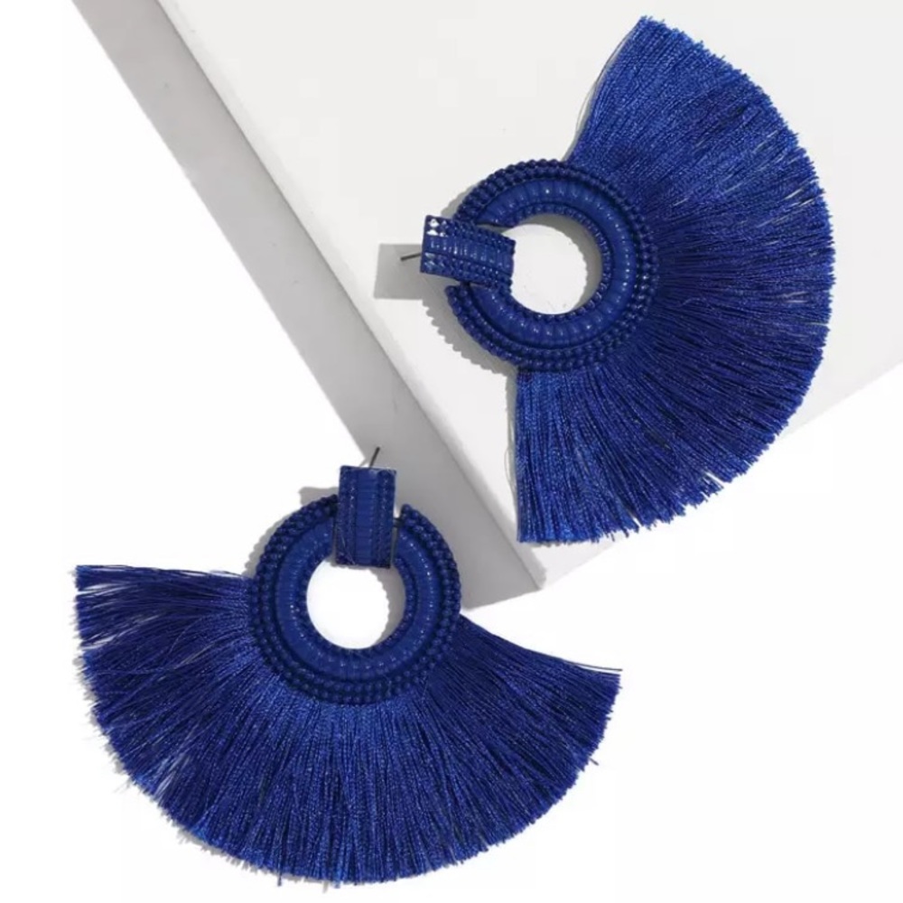 New Vintage Vibrant Blue Tassel Earrings